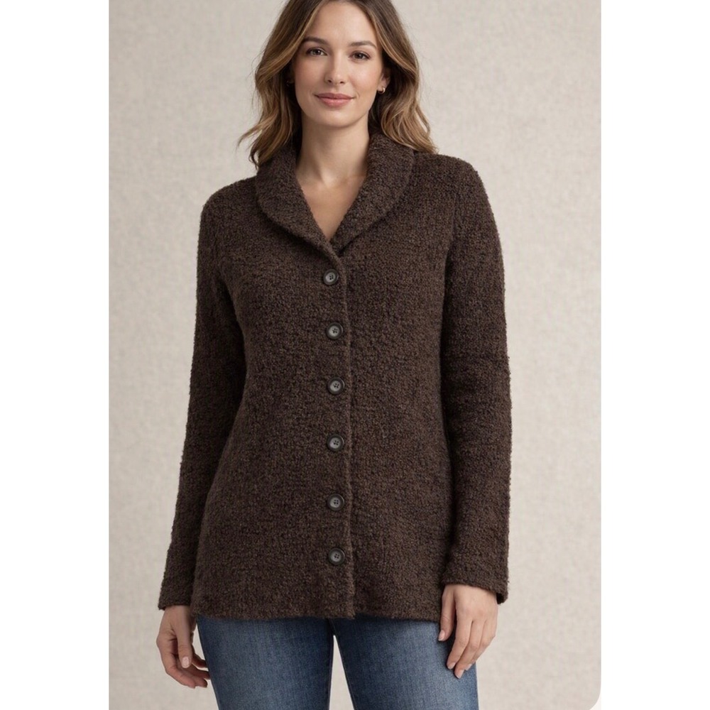Moda International Brown Shawl Collar  Cardigan Sweater wool blend  L 
#34